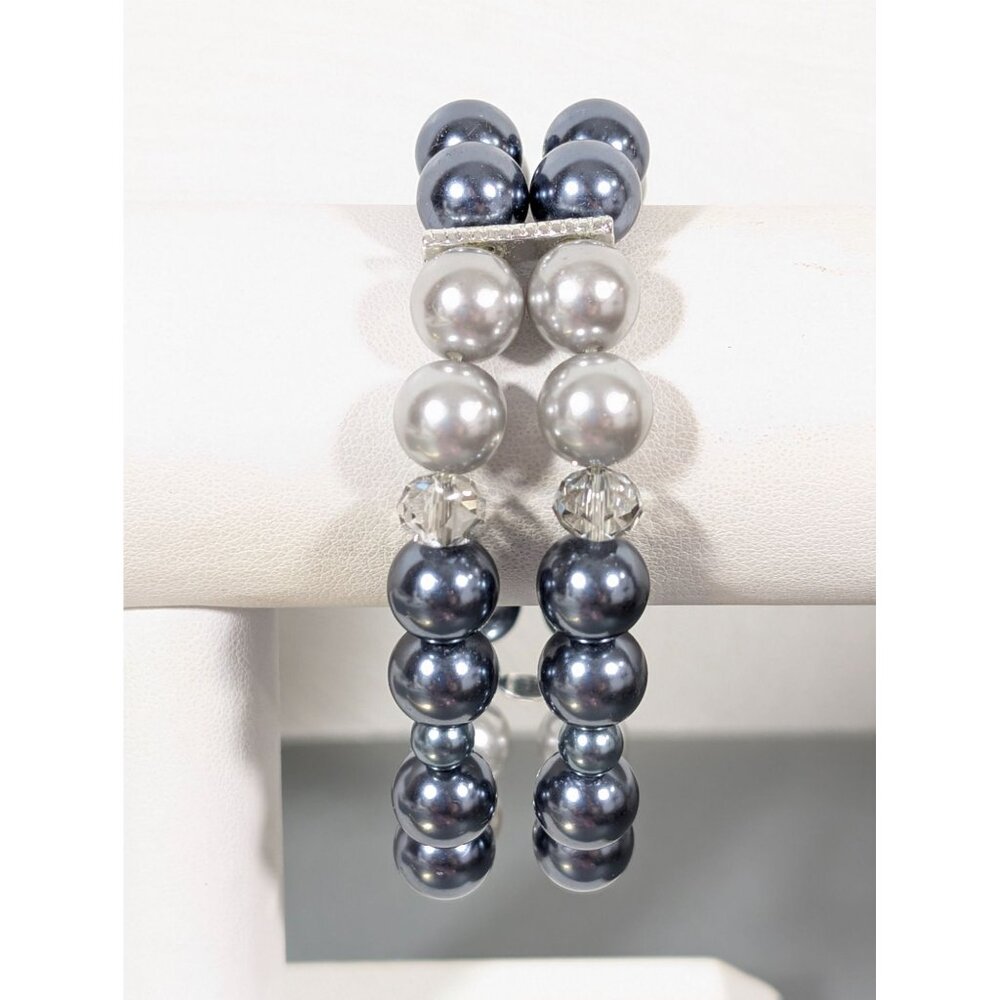 Roman Gray Faux Pearl Two Strand Stretch Bracelet 7" Elegant Evening‎